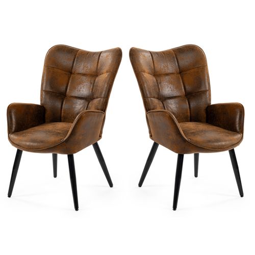 Lot De 2 Fauteuil De Salon Chaise Avec Accoudoirs Et Assise Épais Pied Bois, Marron