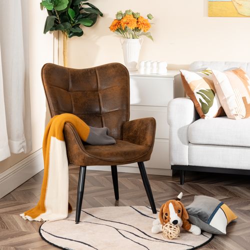 Lot De 2 Fauteuil De Salon Chaise Avec Accoudoirs Et Assise Épais Pied Bois, Marron