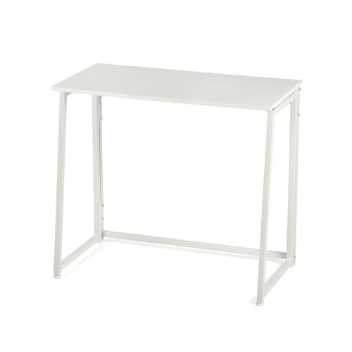 Bureau Pliant Avec 4 Roulettes Pour Petits Espaces Scandinave, Cadre En Métal, Blanc