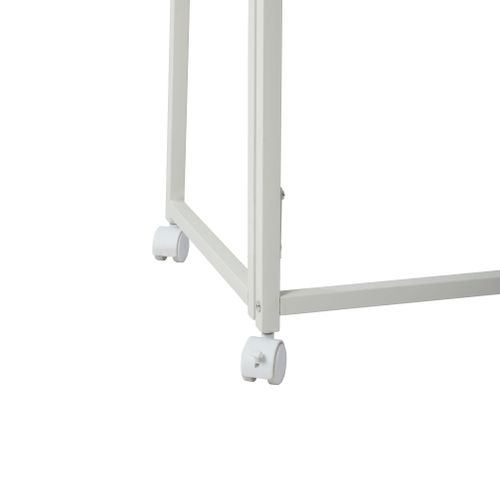 Bureau Pliant Avec 4 Roulettes Pour Petits Espaces Scandinave, Cadre En Métal, Blanc