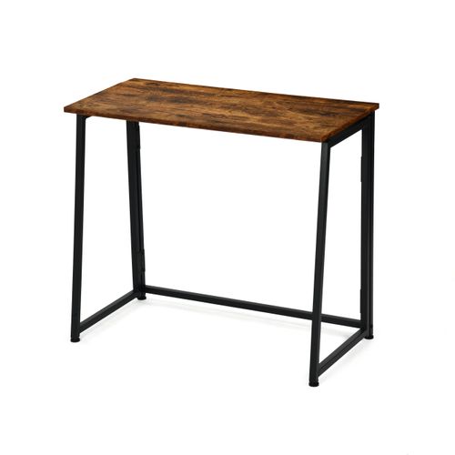 Bureau Pliant Avec 4 Roulettes Pour Petits Espaces Industriel, Cadre En Métal, Marron