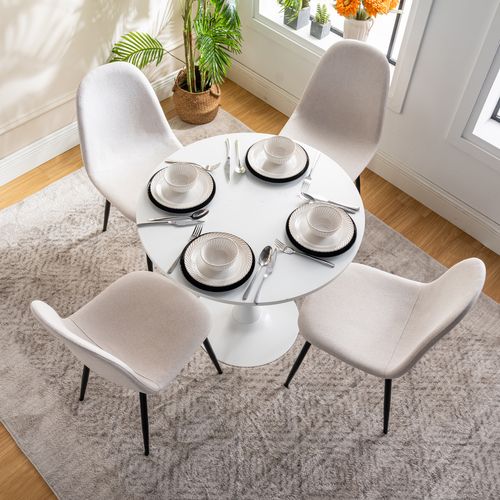 Lot De 4 Chaises De Salle à Manger Scandinave En Tissu Pieds En Métal, Beige
