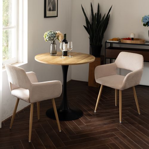 Table Salle à Manger Ronde Avec 2 Chaises Ensemble De 3 Meubles Pour Salon Cuisine, Chêne + Beige