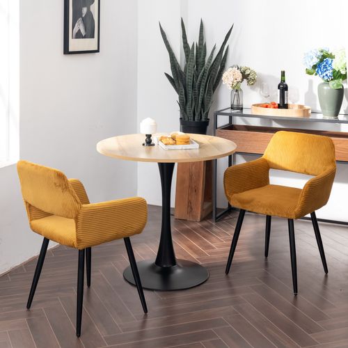 Table Salle à Manger Ronde Avec 2 Chaises Ensemble De 3 Meubles Pour Salon Cuisine, Chêne + Jaune