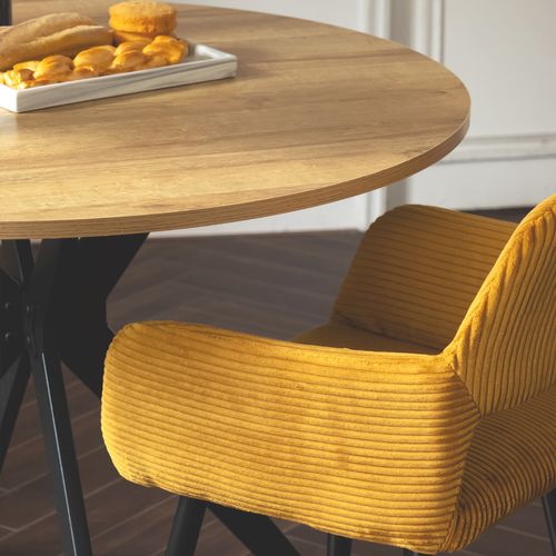 Table Salle à Manger Ronde Avec 2 Chaises Ensemble De 3 Meubles Pour Salon Cuisine, Chêne + Jaune