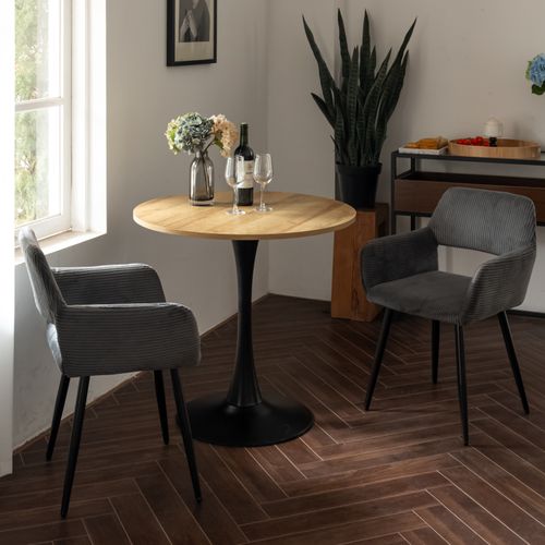 Table Salle à Manger Ronde Avec 2 Chaises Ensemble De 3 Meubles Pour Salon Cuisine, Chêne + Gris