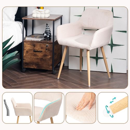 Table Salle à Manger Ronde Avec 4 Chaises Ensemble De 5 Meubles Pour Salon Cuisine, Chêne + Beige