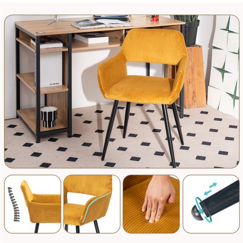 Table Salle à Manger Ronde Avec 4 Chaises Ensemble De 5 Meubles Pour Salon Cuisine, Chêne + Jaune