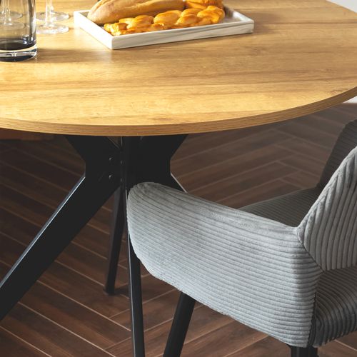 Table Salle à Manger Ronde Avec 4 Chaises Ensemble De 5 Meubles Pour Salon Cuisine, Chêne + Gris