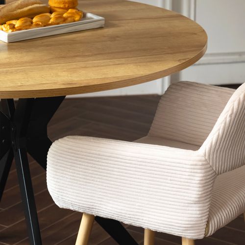 Table Salle à Manger Ronde Avec 4 Chaises Ensemble De 5 Meubles, Chêne + Beige + Jaune