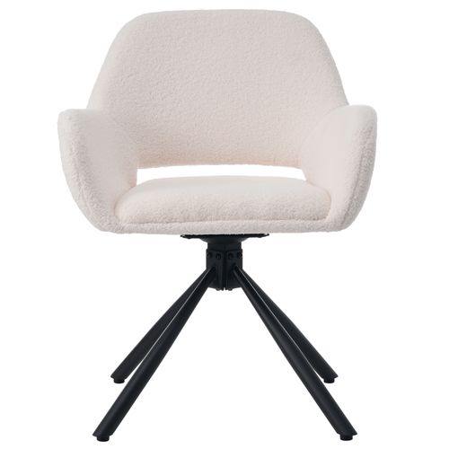 Lot De 2 Chaises Salle à Manger Pivotant Sur 360° Avec Accoudoirs En Bouclette, Blanc