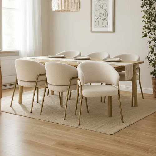 Lot De 2 Chaise Salle à Manger Avec Accoudoirs En Bouclette Blanc Pieds En Métal Or