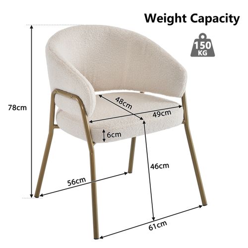 Lot De 2 Chaise Salle à Manger Avec Accoudoirs En Bouclette Blanc Pieds En Métal Or