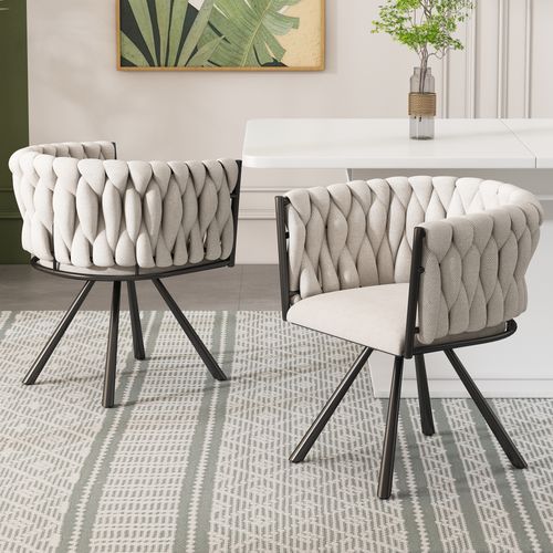 Lot De 2 Chaises Salle à Manger Pivotant Sur 360° En Tissu Lin Beige