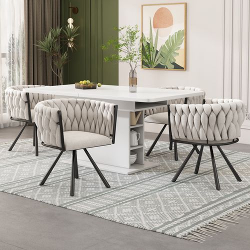 Lot De 2 Chaises Salle à Manger Pivotant Sur 360° En Tissu Lin Beige