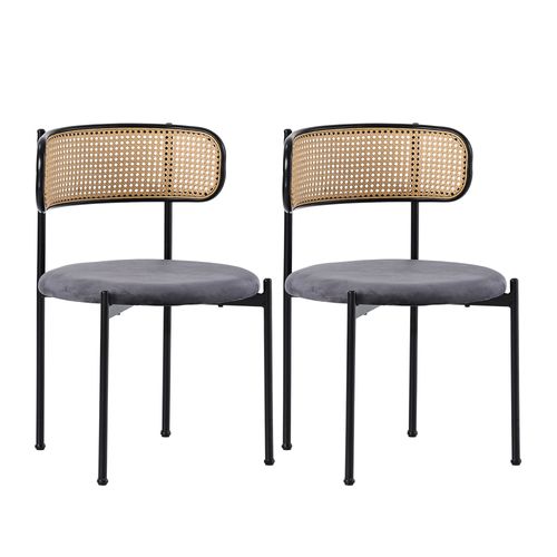 Lot De 2 Chaises Salle à Manger En Cannage Et Velours Gris