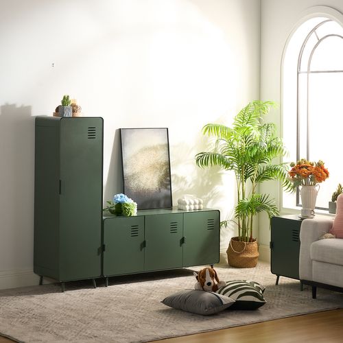Armoire Meuble De Rangement Avec Portes Et Étagères, Industriel, Vert, 40x40x137cm