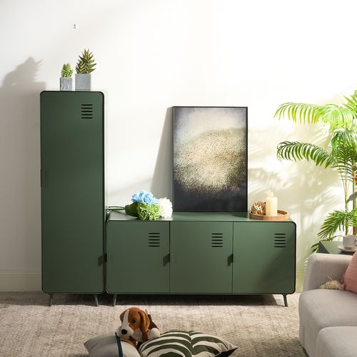 Armoire Meuble De Rangement Avec Portes Et Étagères, Industriel, Vert, 40x40x137cm