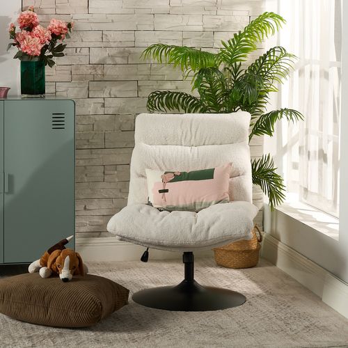 Fauteuil Salon Pivotant Sur 360° Fonction D'inclinaison Hauteur Réglable En Boulette Blanc