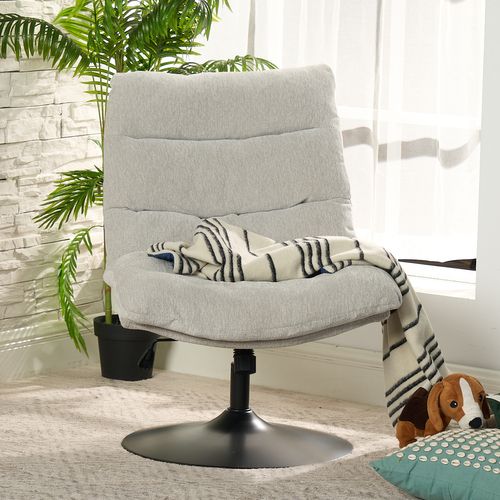 Fauteuil Salon Pivotant Sur 360° Fonction D'inclinaison Hauteur Réglable En Tissu Chenille Gris