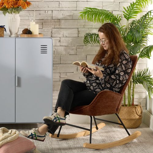 Fauteuil à Bascule Allaitement Rocking Chair Scandinave En Tissu, Rouge