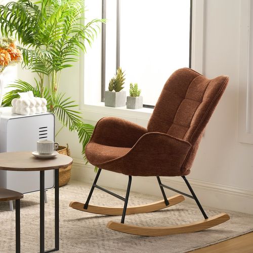 Fauteuil à Bascule Allaitement Rocking Chair Scandinave En Tissu, Rouge