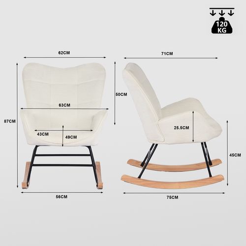 Fauteuil à Bascule Allaitement Rocking Chair Scandinave En Tissu, Blanc