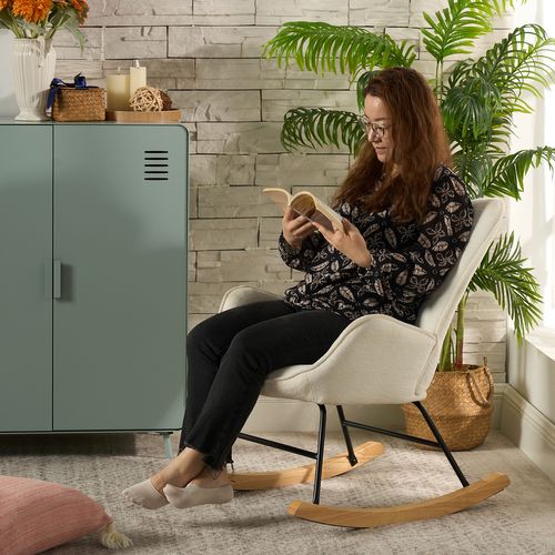 Fauteuil à Bascule Allaitement Rocking Chair Scandinave En Tissu, Blanc