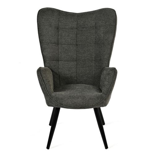 Fauteuil De Salon Avec Accoudoirs Et Assise Épais Pied Métal En Tissu Gris Foncé
