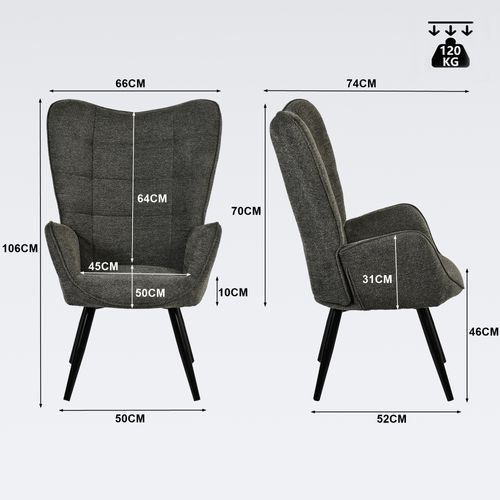 Fauteuil De Salon Avec Accoudoirs Et Assise Épais Pied Métal En Tissu Gris Foncé