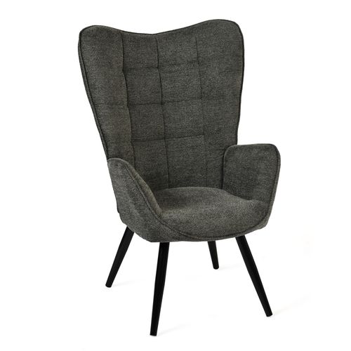 Fauteuil De Salon Avec Accoudoirs Et Assise Épais Pied Métal En Tissu Gris Foncé