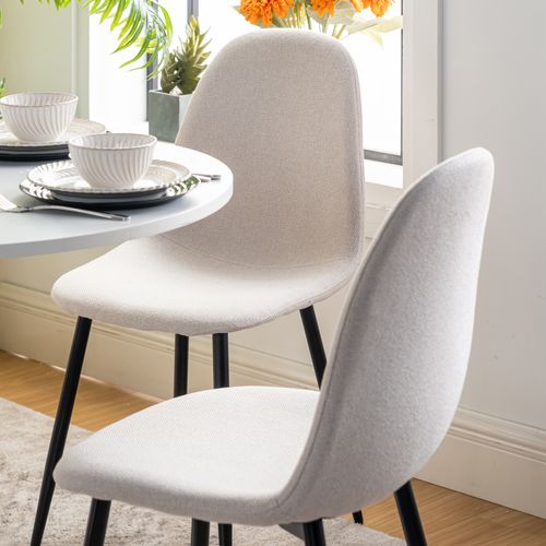 Table Salle à Manger Ronde Avec 4 Chaises Ensemble De 5 Meubles, Blanc + Beige