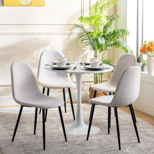 Table Salle à Manger Ronde Avec 4 Chaises Ensemble De 5 Meubles, Blanc + Beige