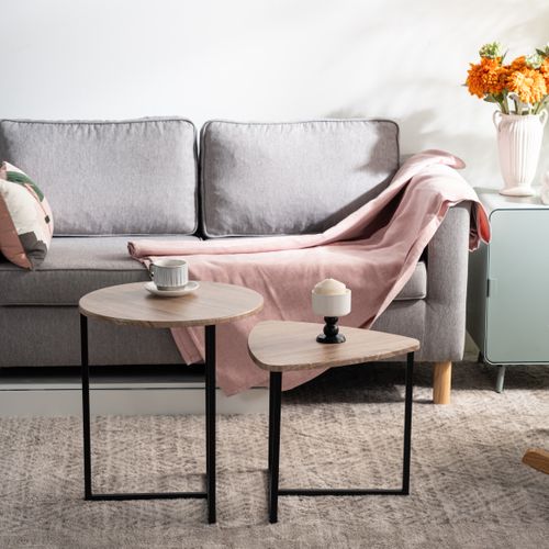 Lot De 2 Table Basse Pour Salon Industriel Tables Gigognes En Bois D'ingénierie Et Métal, Chêne