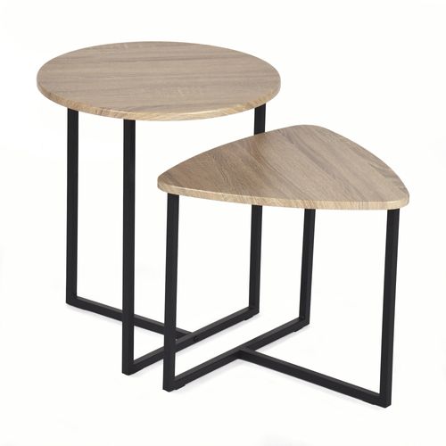 Lot De 2 Table Basse Pour Salon Industriel Tables Gigognes En Bois D'ingénierie Et Métal, Chêne