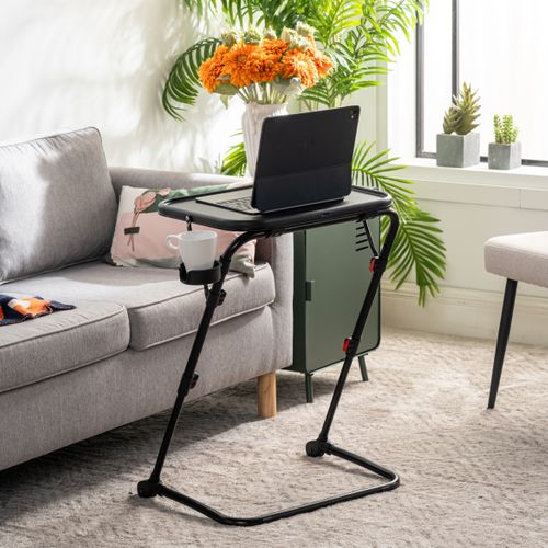 Petit Bureau Pliant Hauteur Réglable Portable Sans Assemblage Requis Plateau Inclinable, Noir