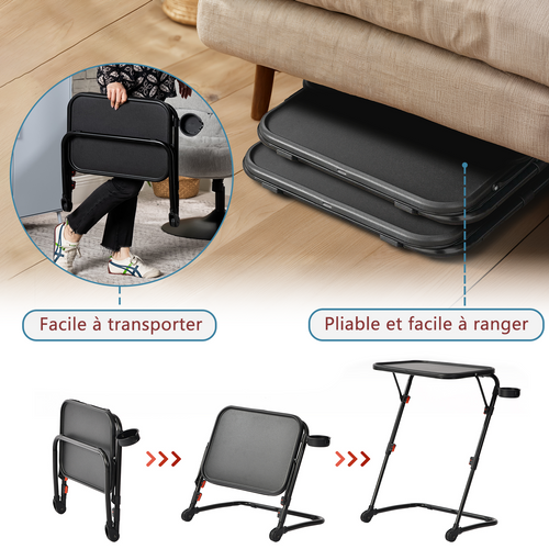Petit Bureau Pliant Hauteur Réglable Portable Sans Assemblage Requis Plateau Inclinable, Noir