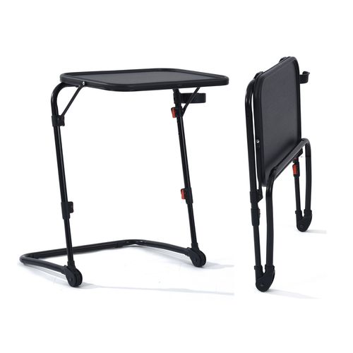 Petit Bureau Pliant Hauteur Réglable Portable Sans Assemblage Requis Plateau Inclinable, Noir