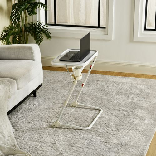 Petit Bureau Pliant Hauteur Réglable Portable Sans Assemblage Requis Plateau Inclinable, Blanc