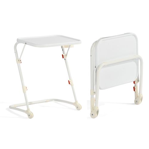 Petit Bureau Pliant Hauteur Réglable Portable Sans Assemblage Requis Plateau Inclinable, Blanc