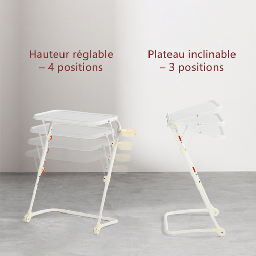 Petit Bureau Pliant Hauteur Réglable Portable Sans Assemblage Requis Plateau Inclinable, Blanc