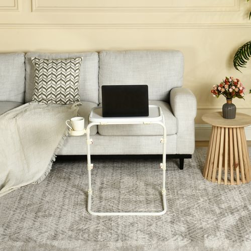 Petit Bureau Pliant Hauteur Réglable Portable Sans Assemblage Requis Plateau Inclinable, Blanc