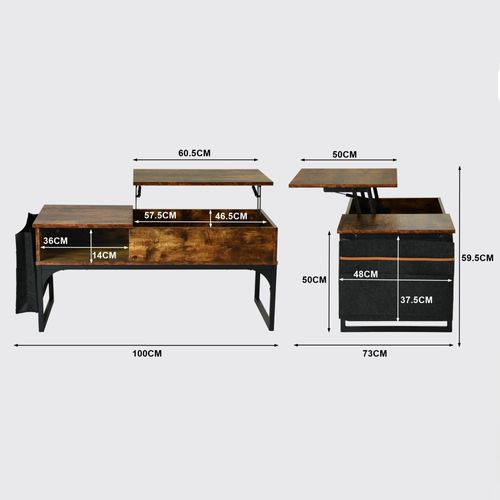 Table Basse De Salon Avec Plateau Relevable Poche De Rangement Et Compartiment Caché, Marron
