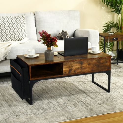 Table Basse De Salon Avec Plateau Relevable Poche De Rangement Et Compartiment Caché, Marron