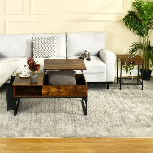 Table Basse De Salon Avec Plateau Relevable Poche De Rangement Et Compartiment Caché, Marron