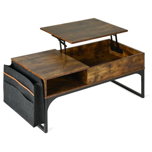 Table Basse De Salon Avec Plateau Relevable Poche De Rangement Et Compartiment Caché, Marron