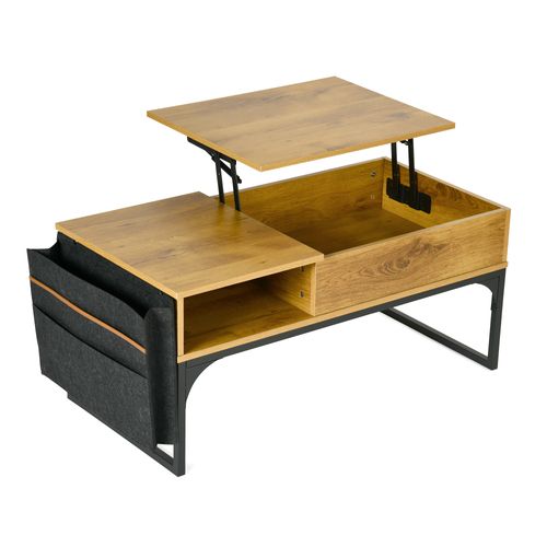 Table Basse De Salon Avec Plateau Relevable Poche De Rangement Et Compartiment Caché, Chêne