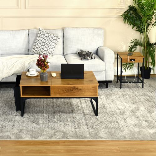 Table D'appoint Avec Station De Charge Et 4 Ports USB, Chêne, 38x28x52cm