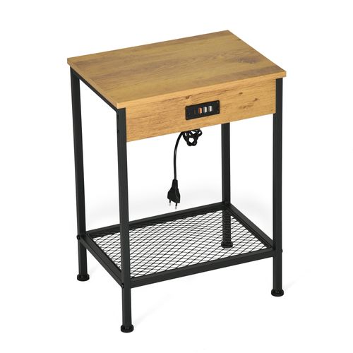 Table D'appoint Avec Station De Charge Et 4 Ports USB, Chêne, 38x28x52cm