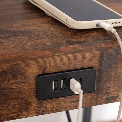 Lot De 2 Tables De Chevet Avec Station De Charge Et 4 Ports USB Bouts De Canapé, Marron, 38x28x52cm
